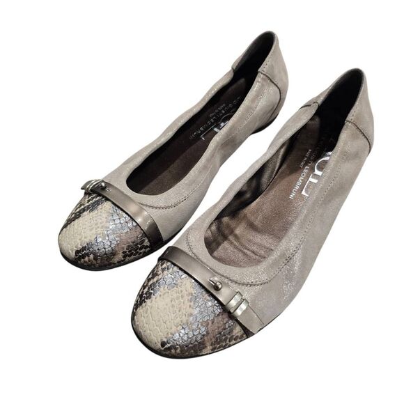 AGL Attilio Giusti Leombruni Ballets Flats Women's 8.5 Silver Snake Skin Cap Toe - Picture 2 of 9